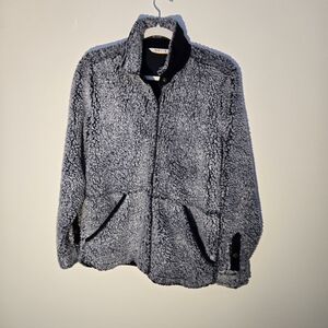 Orvis Cozy Blue Sherpa Jacket with cordory details snap front | size M